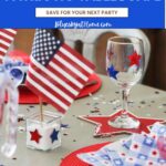 red, white, and blue 4th of July tablescape graphic