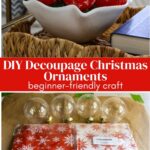 red and whtie DIY decoupage Christmas ornaments