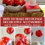 red and whtie DIY decoupage Christmas ornaments
