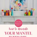 colored glass painted vases with zinnias on mantel