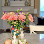 pressed flower vase with fresh flowers