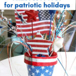 red white and blue decoupaged terra cotta pot decorated for 4th of July graphic