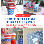 red white and blue decoupaged terra cotta pot decorated for 4th of July graphic
